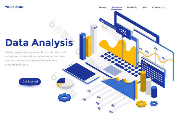平面彩色现代等距概念图-数据分析