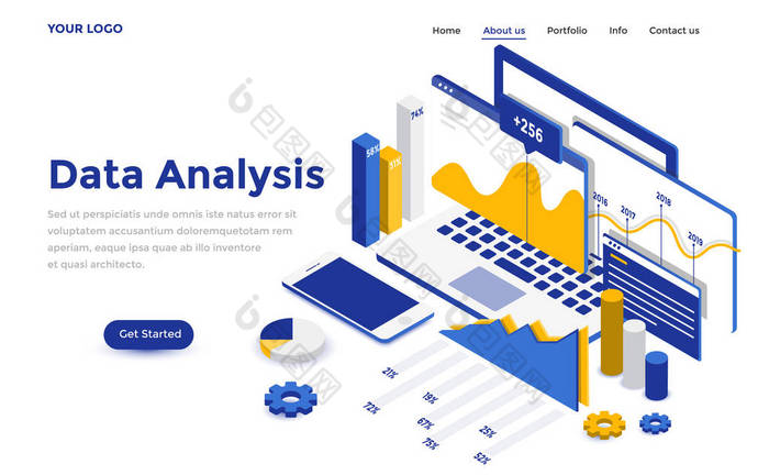 平面彩色现代等距概念图-数据分析
