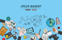 绘制平面设计插图股票市场概念。为 web 横幅和宣传材料的概念.