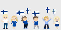 芬兰儿童旗和气球。芬兰节日平面设计.