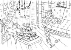 带摇椅玩具独角兽茶会沙发靠窗的儿童房女孩室内彩色书