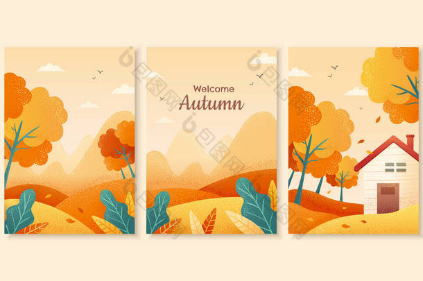 一套秋季图片集，以梯度设计的美丽的森林<strong>景观</strong>，完美的封面，活动推广和贺卡