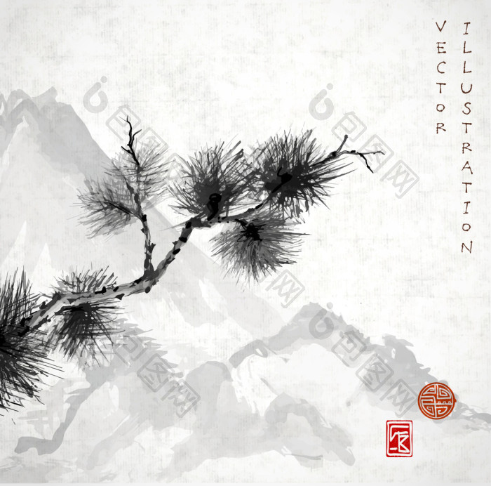 日本的松树枝和山图片-包图网企业站