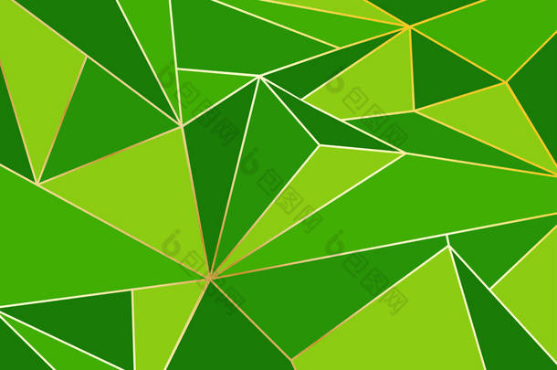抽象绿色<strong>多边形</strong>艺术几何与金线背景