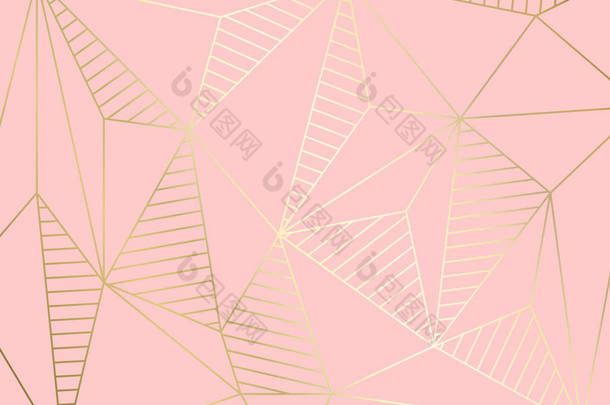粉红色背景的黄金线, 抽象的几何背景艺术