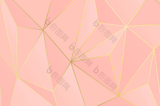 粉红色背景的黄金线, 抽象的几何背景艺术