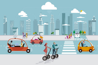 在城市的无人驾驶自主车图片