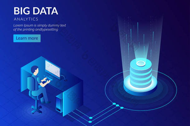 基于大数据存储技术的具有发光<strong>数据库</strong>或<strong>服务器</strong>的等距设计和分析数据.