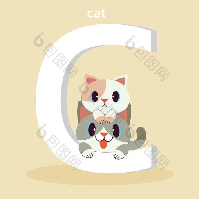 可爱的猫的角色坐在大字体上为主题在平面向图片-包图网企业站