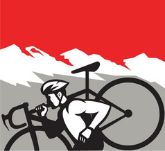 运行携带自行车阿尔卑斯山复古的越野赛运动员
