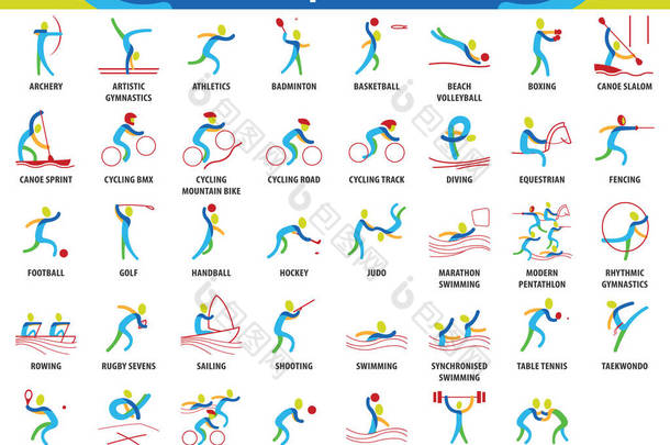 抽象色彩的运动。夏季奥运会图标设置