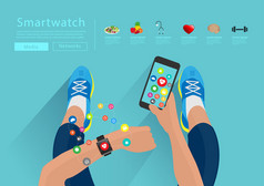 健身女人手戴表带触摸屏 smartwatch