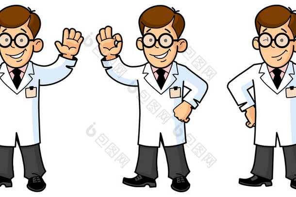 医生、 工程师、 科学家或实验室。手势和情绪。组<strong>的</strong>吉祥物.
