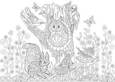 程式化的 Zentangle 森林动物