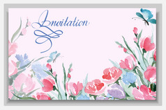 婚礼请柬上用水彩画有野花的地方为你的文字。（用于登机