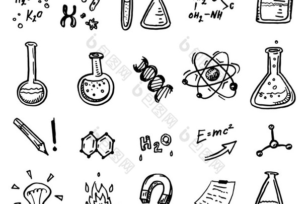 手工绘制的化学和科学<strong>图标</strong>