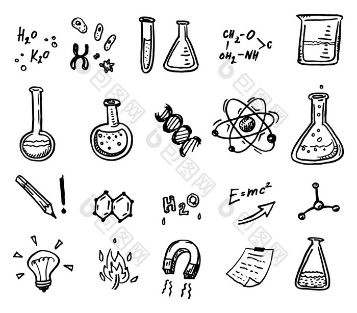 手工绘制的化学和科学图标 手工箱包