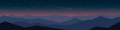 日落时的山景与星空和彗星 (坠落 