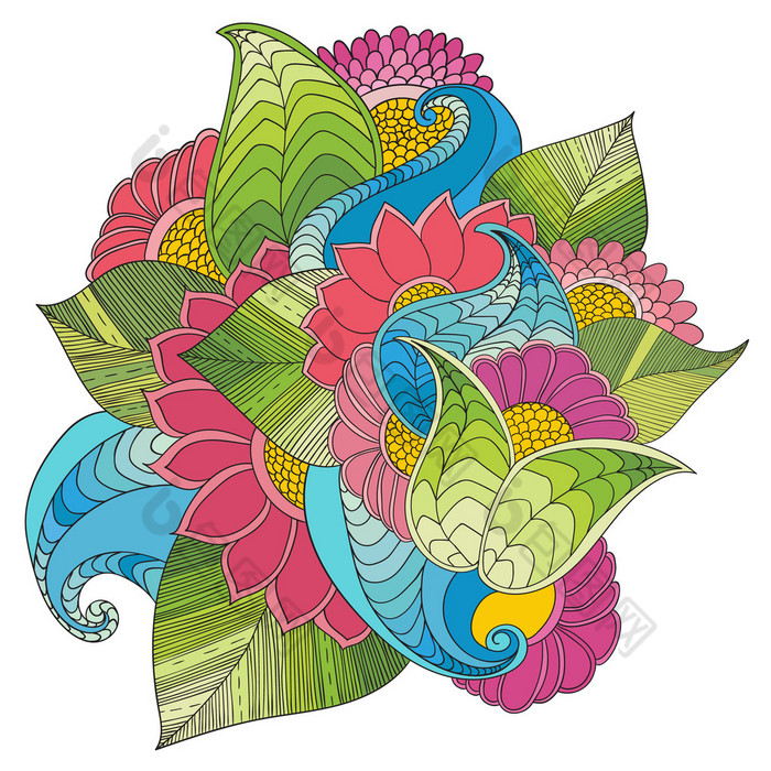 手绘制艺术民族装饰图案花卉中的帧图片-包图网企业站