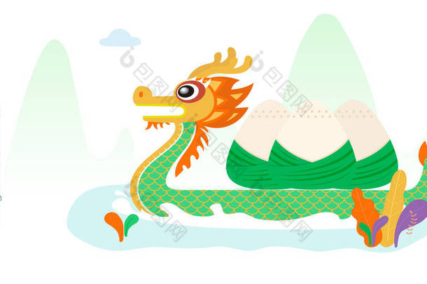 中国传统节日-端午节图解、<strong>龙舟</strong>图解、饭团图解