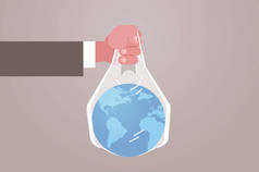 人手抱着地球在袋说没有塑料污染回收生态问题拯救地球概念平水平