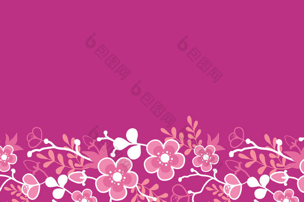 粉色樱花和服开花水平无缝图案边界