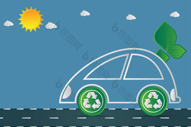 生态与环境城市景观理念,城市周围绿叶的汽车标志用环保理念帮助世界 