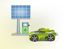 生态汽车、 太阳能电池板 .