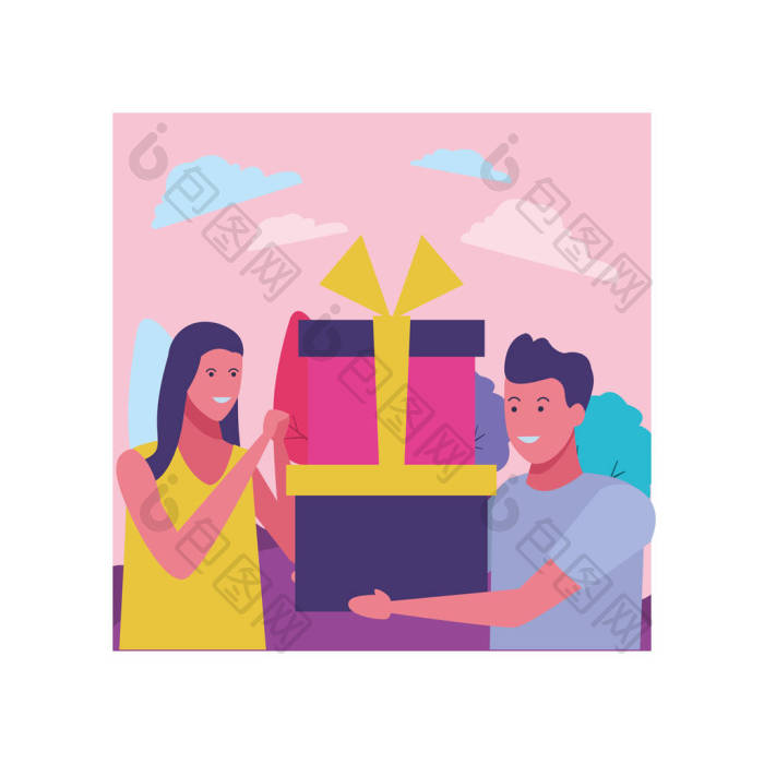 对年轻的夫妇卡通图片-包图网企业站