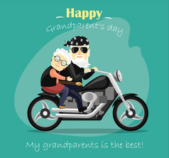 奶奶和爷爷骑一辆摩托车