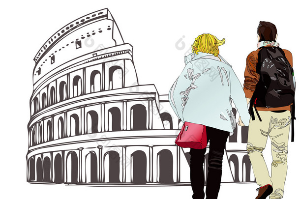 订婚的情侣，在罗马-意大利