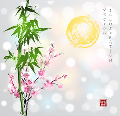 竹和樱花盛开