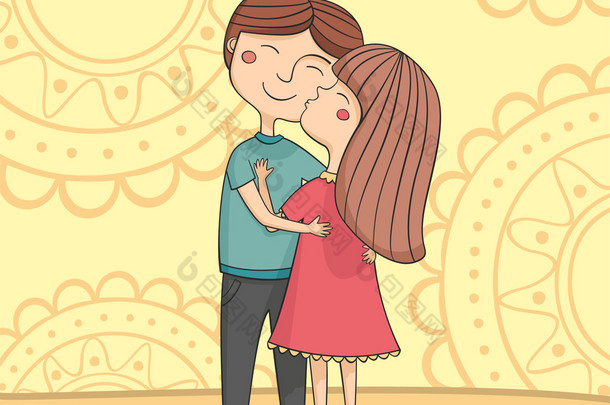 多元文化的男孩和女孩的脸上亲吻插图