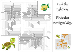 教育迷宫或儿童乌龟和鱼的迷宫