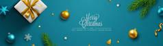 蓝色圣诞背景，横幅，框架，标题，背景或贺卡设计。 图解