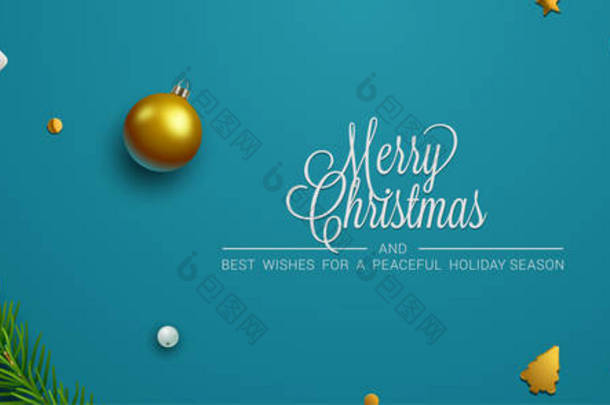 蓝色圣诞背景，横幅，框架，标题，背景或贺卡设计。 图解