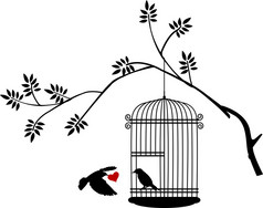 飞行的鸟在笼子里的鸟爱的插图