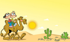 儿童旅行骑骆驼穿越沙漠