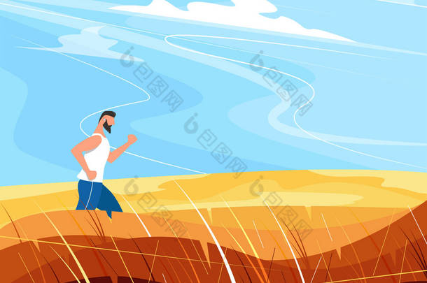 运动员在农村风景中奔跑