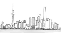 上海市中心全景写意画