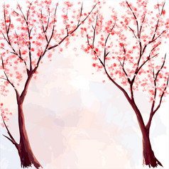 樱花盛开。水彩插图