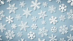 圣诞背景的雪花不同形状和大小的阴影。白色在浅蓝色.