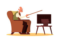 老年人和夫妻坐在沙发或扶手椅上看电视