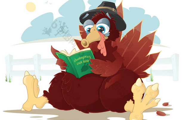 感恩节火鸡阅读一本食谱