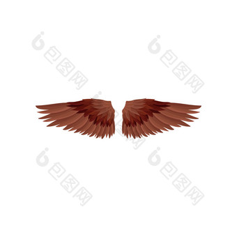 大鸟翅与茂盛的褐色羽毛。化装服的元素。海报、贴纸或印刷品平面矢量设计图片