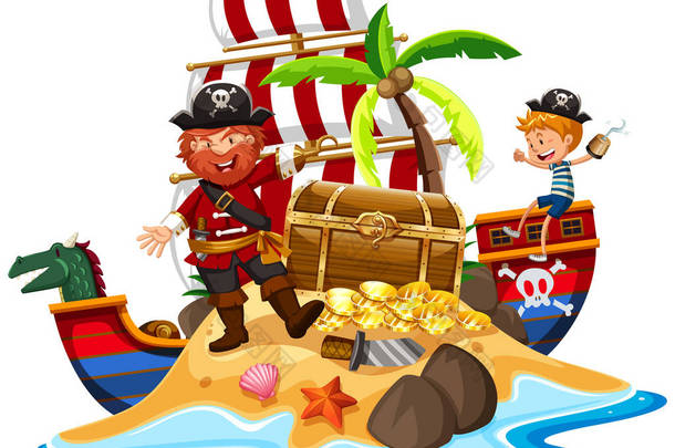 海盗和船舶在金银岛