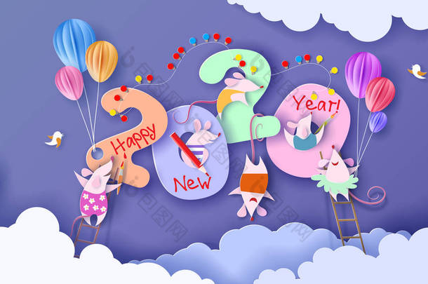 2020 新年快乐设计卡与老鼠