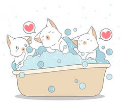 可爱的猫在浴缸里洗澡