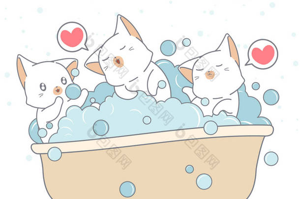 可爱的猫在浴缸里洗澡