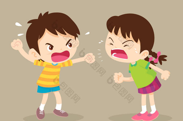 愤怒的学生男孩和女孩<strong>吵架</strong>